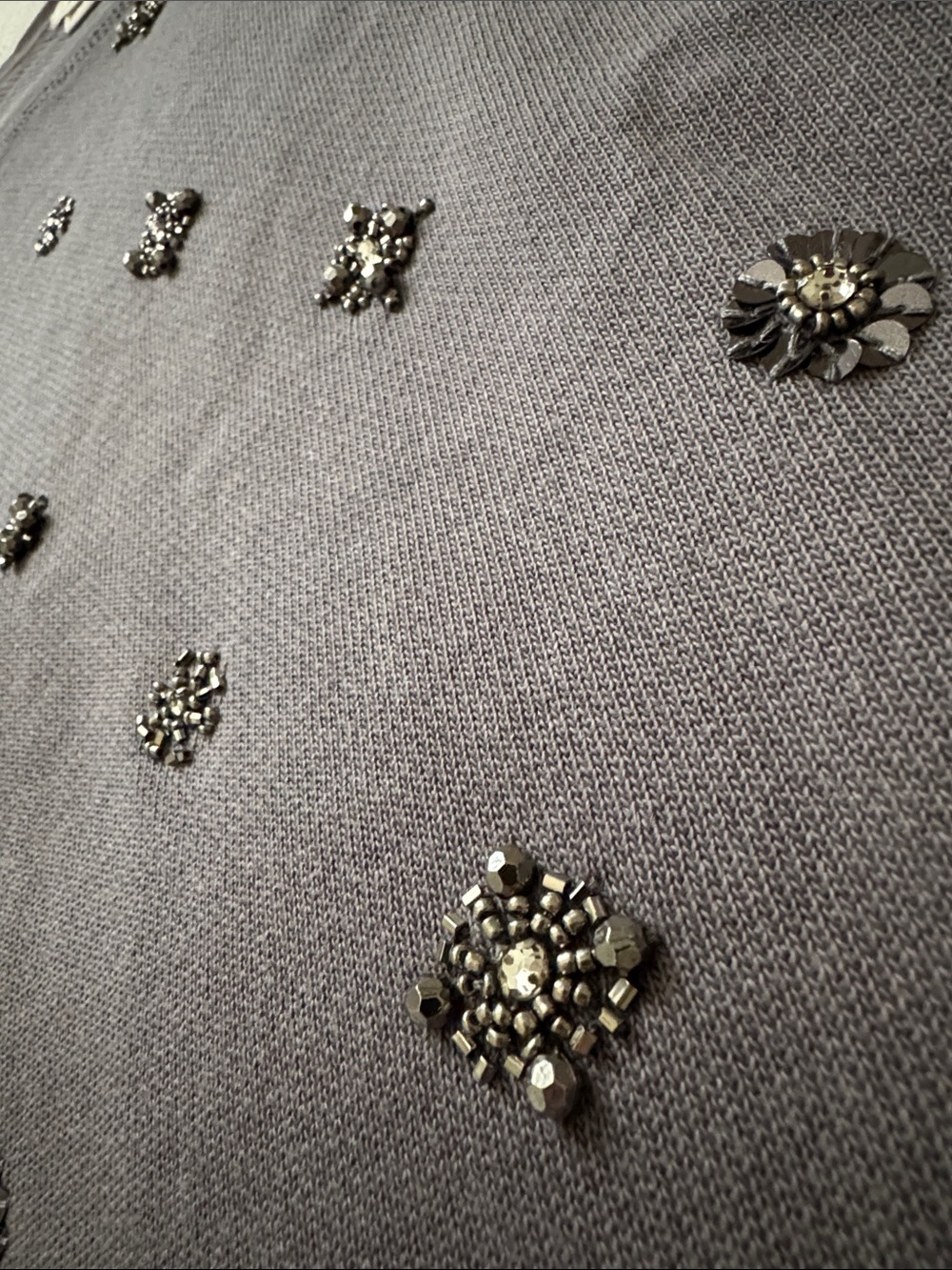 J. Crew crewneck terry BEADED sweatshirt top. NWOT gray embellished m sequin - Picture 3 of 6
